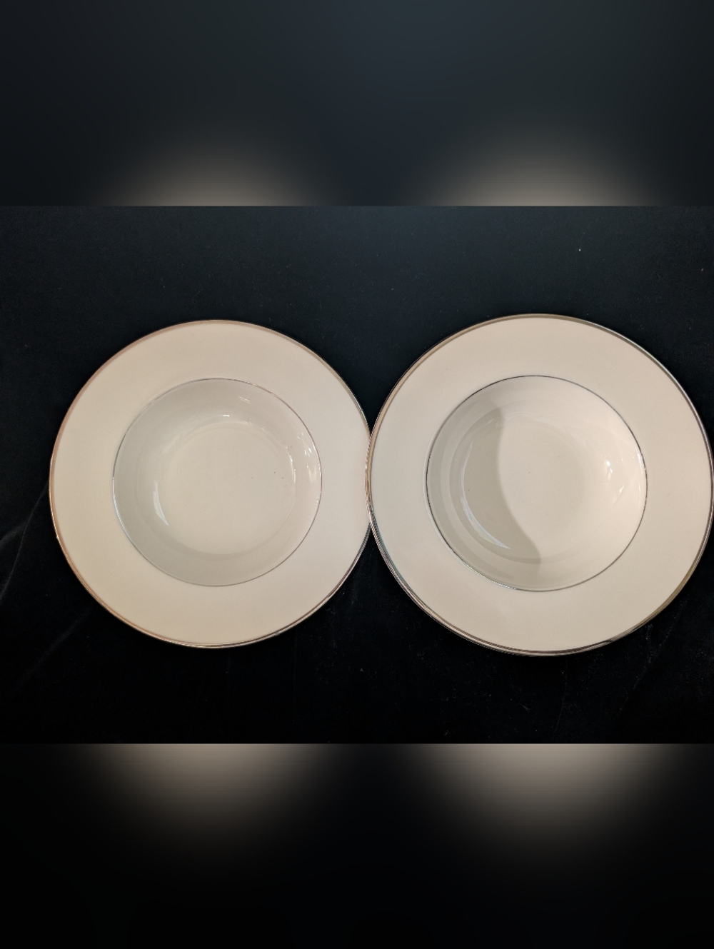 Hard To Find Del Crest Eternity White Soup Bowls with Silver rim